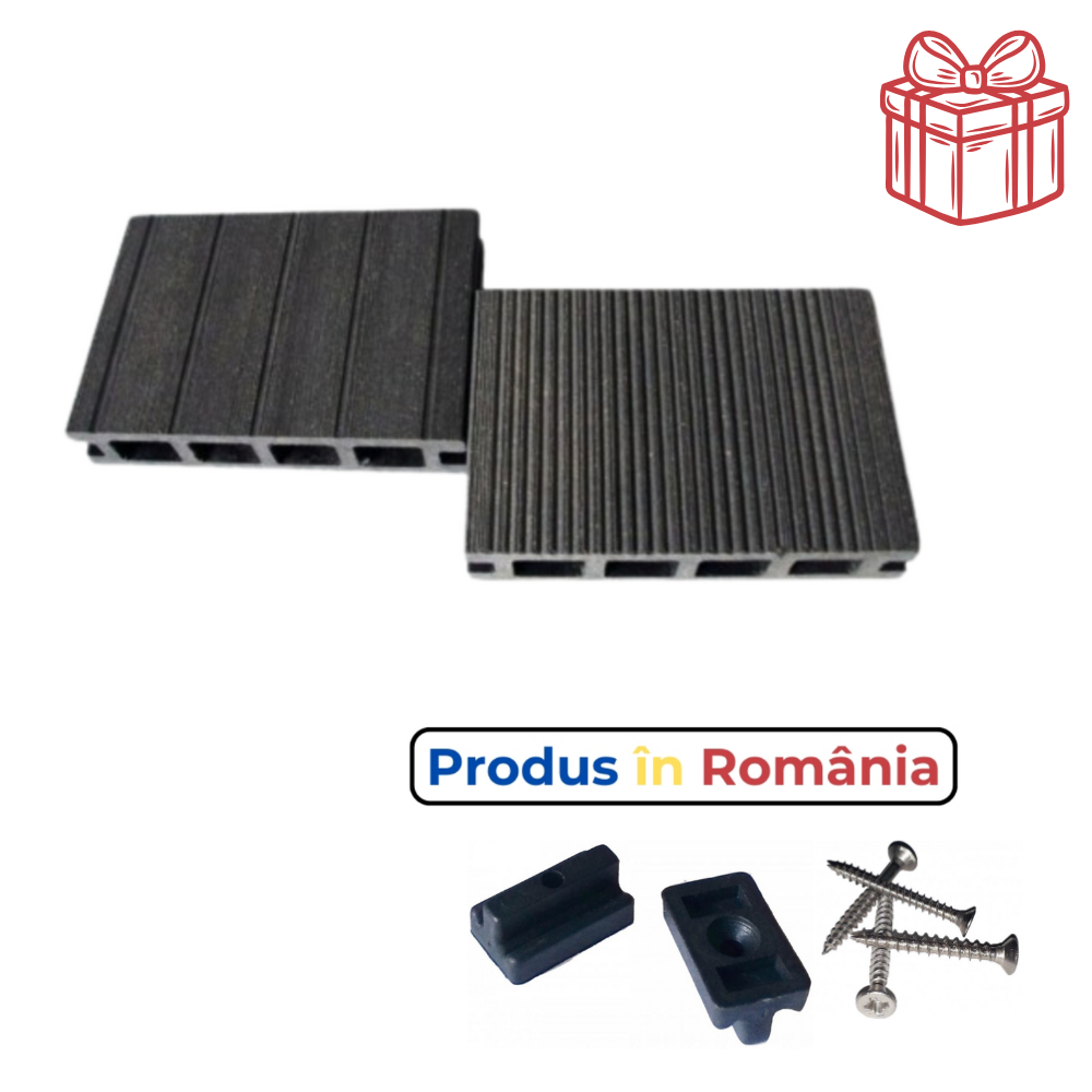 Pardoseală exterioară WPC trafic greu 14,5 x 2,8 x 240 cm Periat o față, Gri