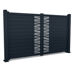 Set porți metalice din aluminiu Omar, Poarta mare 4000 x 1800 mm, Poartă mică 900 x 1800 mm, Gri antracit RAL 7016-5