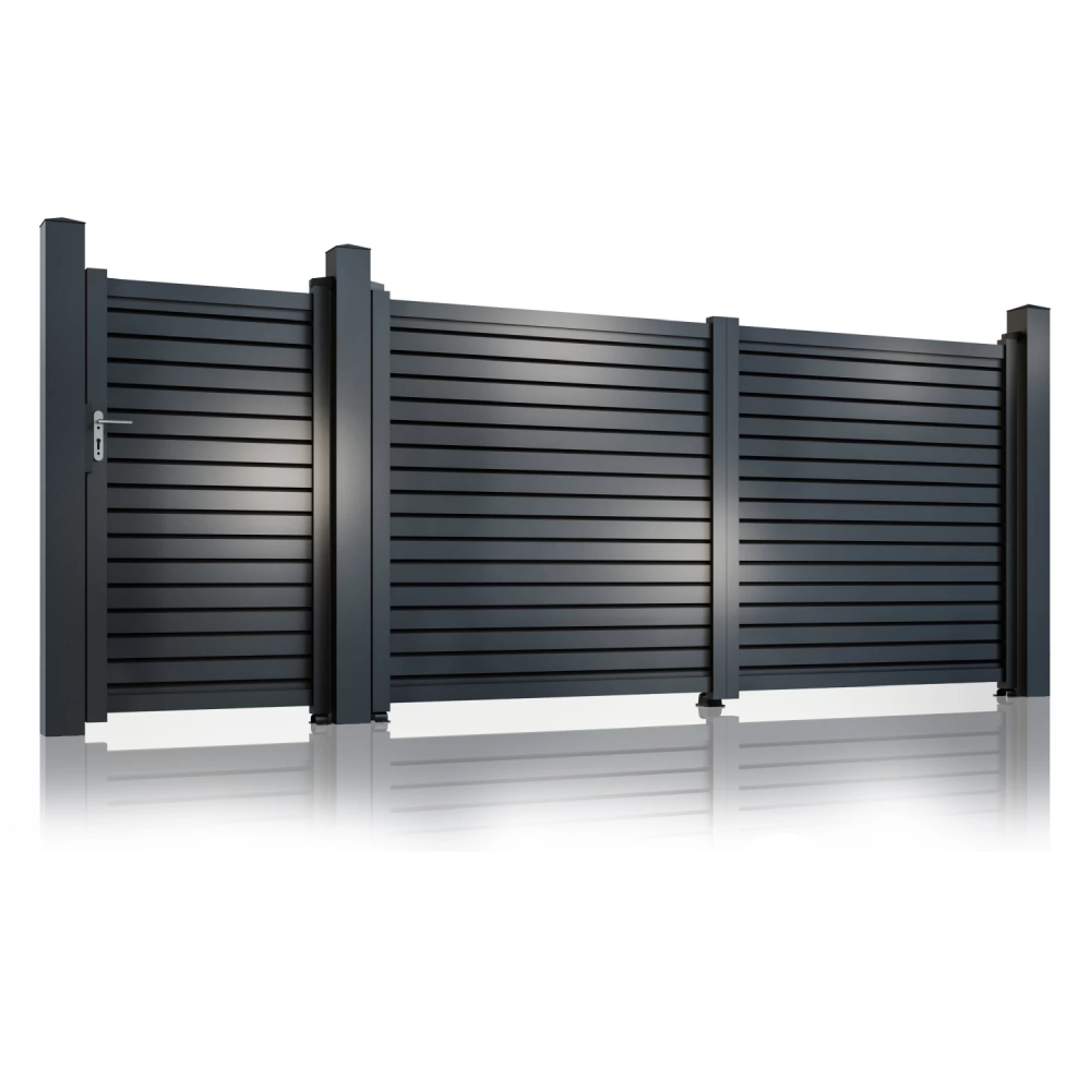 Set porți metalice din aluminiu Deluxe Line Poartă mare 4000 x 1800 mm, Poartă mică 900 x 1800 mm, Gri antracit RAL 7016