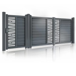 Set porți metalice din aluminiu Omar, Poarta mare 3000 x 1800 mm, Poarta mică 900 x 1800 mm, Gri antracit RAL 7016-1