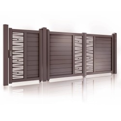 Set porți metalice din aluminiu Omar 3000 x 1800 mm 900 x 1800 mm Maro închis RAL 8017 3 m 1,8 m Aluminiu Fără vârf Auto Simple