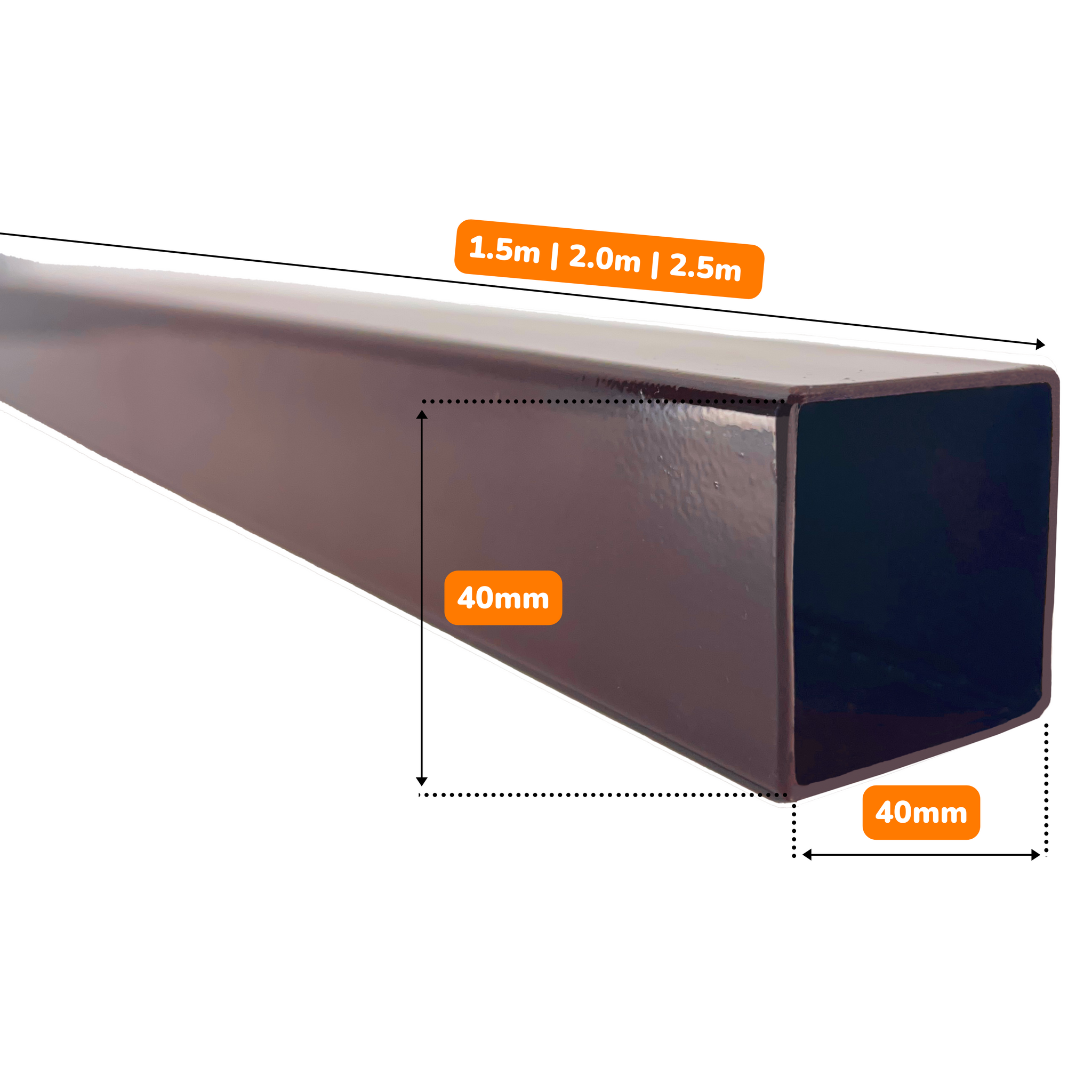 Stâlpi / Piloni metalici pentru gard din șipcă metalică Lucius 40x40 mm x 1,5 m Maro (RAL 8017)