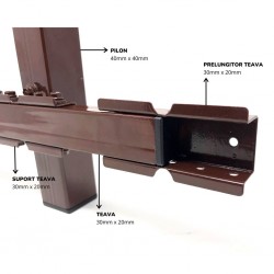 Stâlpi / Piloni metalici pentru gard din șipcă metalică Lucius 40x40 mm x 1,5 m Maro (RAL 8017)-3