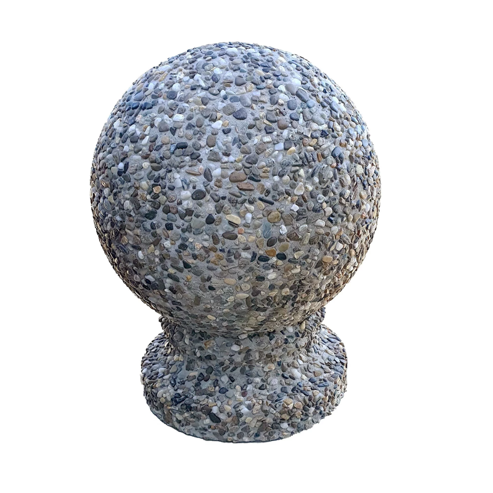 Bolard din beton cu aspect de piatră naturală Lapis, sferic, cu picior, 25 cm