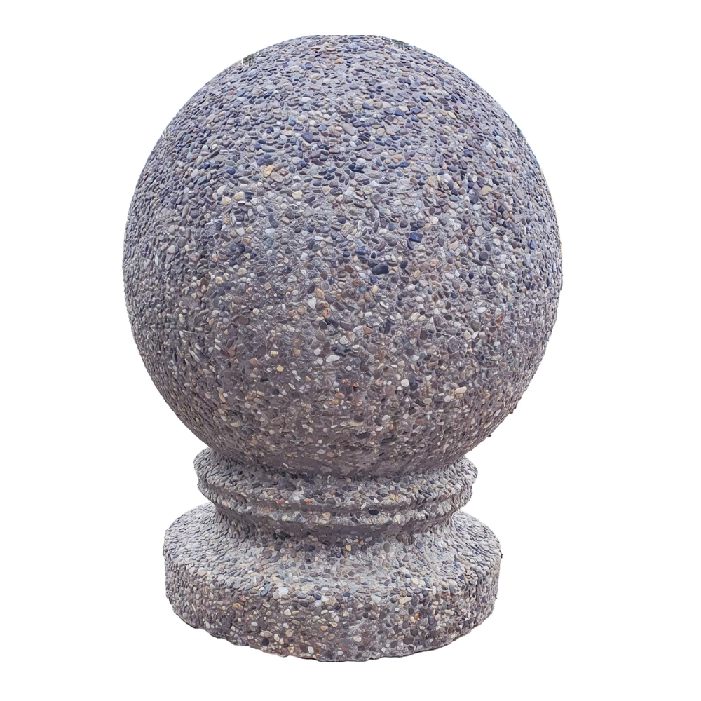 Bolard din beton cu aspect de piatră naturală Lapis, sferic, cu picior, 35 cm