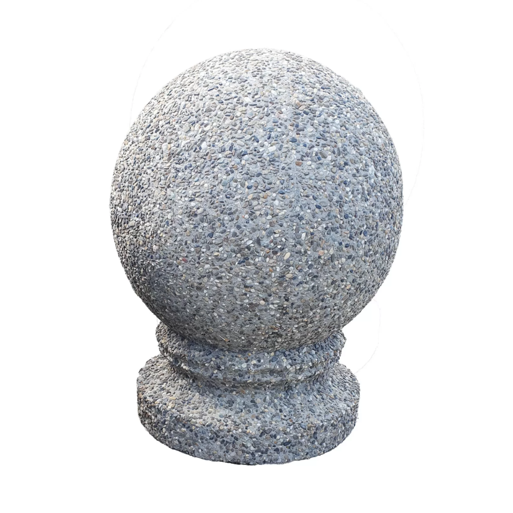 Bolard din beton cu aspect de piatră naturală Lapis, sferic, cu picior, 45 cm