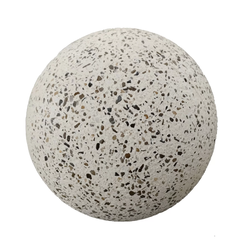 Bolard din beton alb, cu aspect de piatră naturală Lapis, sferic, 32 cm