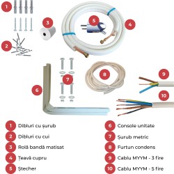 Kit instalare aer condiționat complet, 9000 - 12000 BTU, 5 m-2
