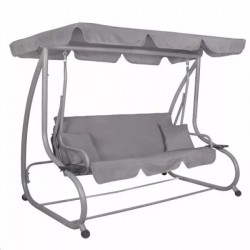 Balansoar grădină Jasper 2 în 1, cu 3 locuri și funcție pat, Gri deschis-1