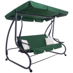 Balansoar grădină Jasper 2 în 1, cu 3 locuri și funcție pat, Verde-1