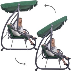 Balansoar grădină Jasper 2 în 1, cu 3 locuri și funcție pat, Verde-3