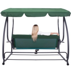 Balansoar grădină Jasper 2 în 1, cu 3 locuri și funcție pat, Verde-5