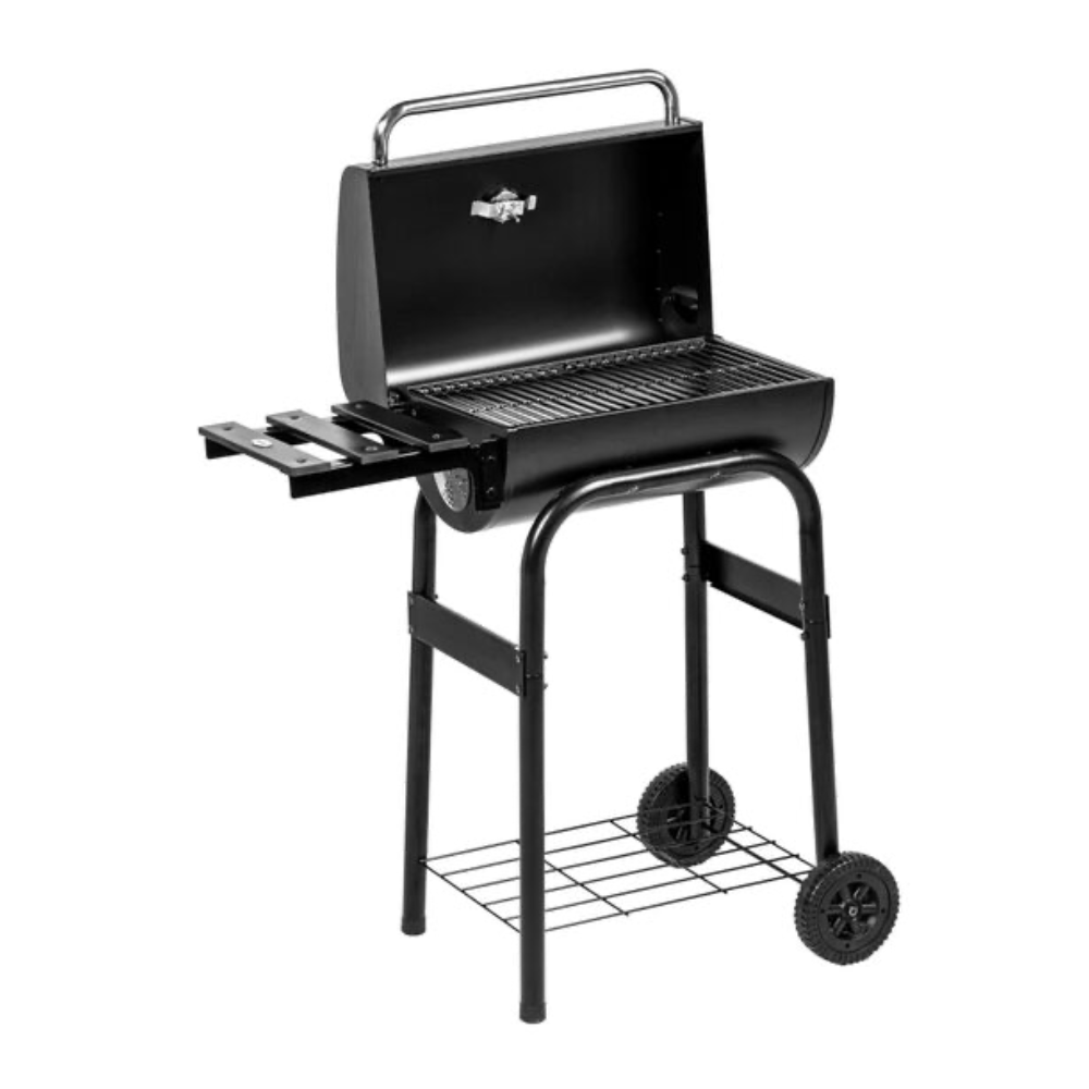 Grătar de grădină Flamic, grill dreptunghiular, metal și inox, 83x46,5x115 cm, pe cărbuni, mobil
