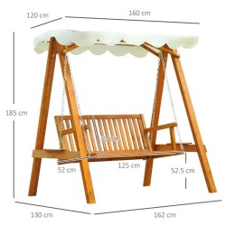 Balansoar grădină Noris cu 2 locuri, Structură lemn, Alb și natur-2