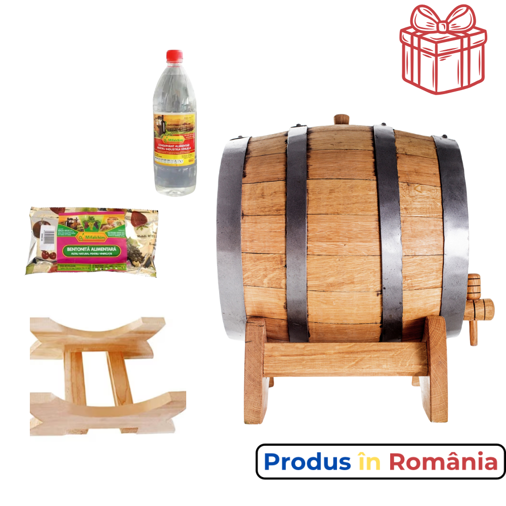Butoi lemn masiv stejar pentru țuică 20 L + Cadou Soluții tratare vin
