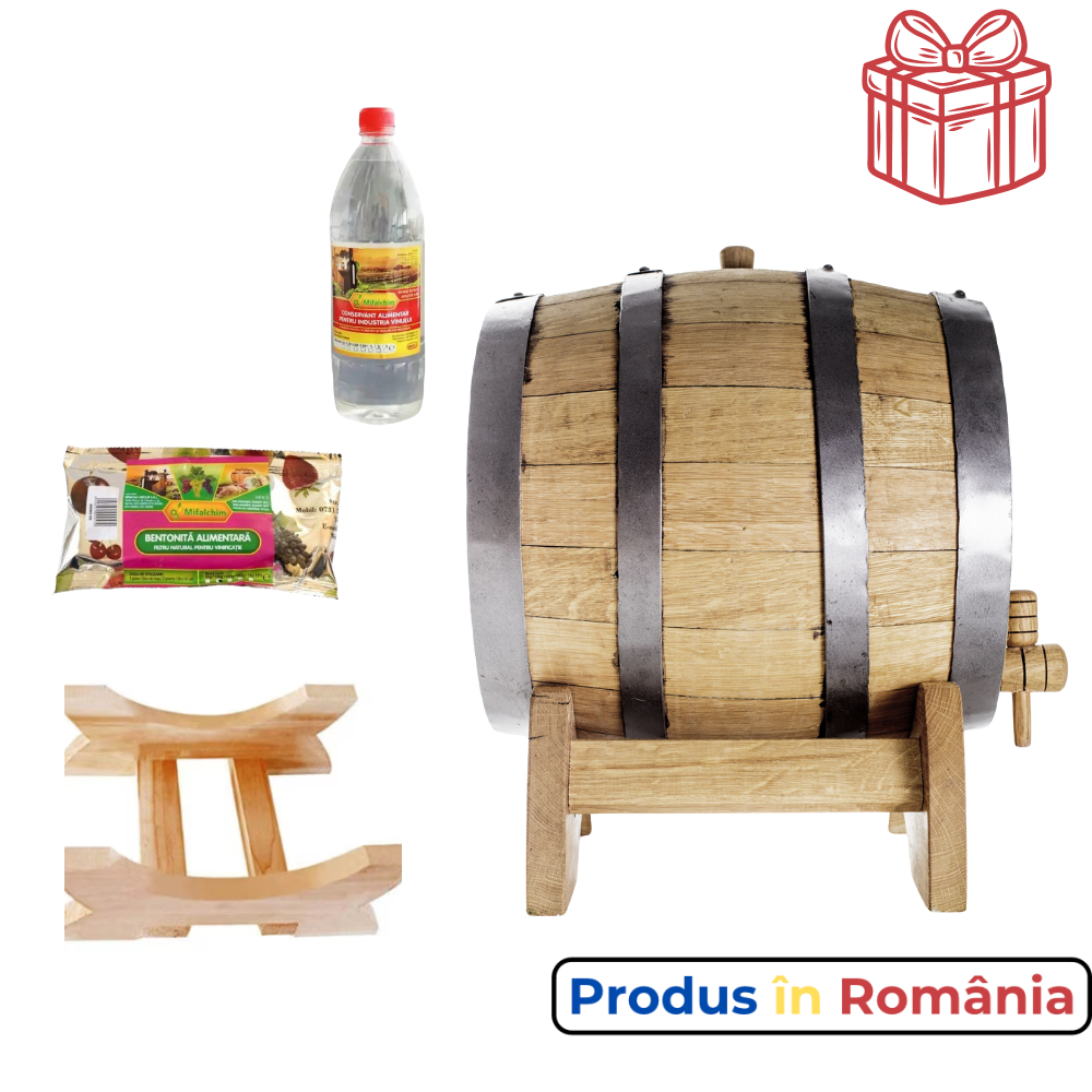 Butoi lemn masiv dud pentru țuică 20 L + Cadou Soluții tratare vin