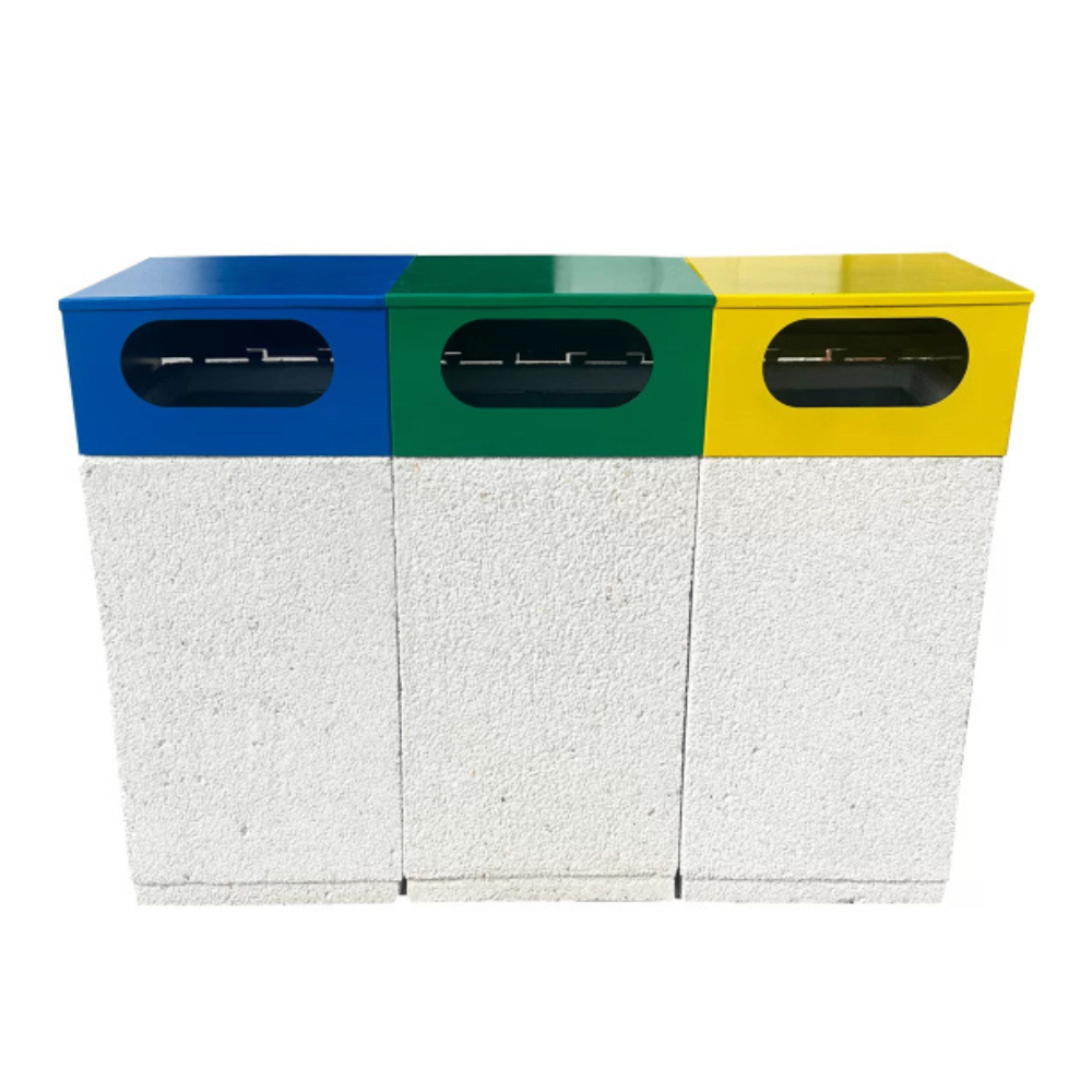 Coș gunoi selectiv stradal din beton cu aspect de marmură albă Lapis