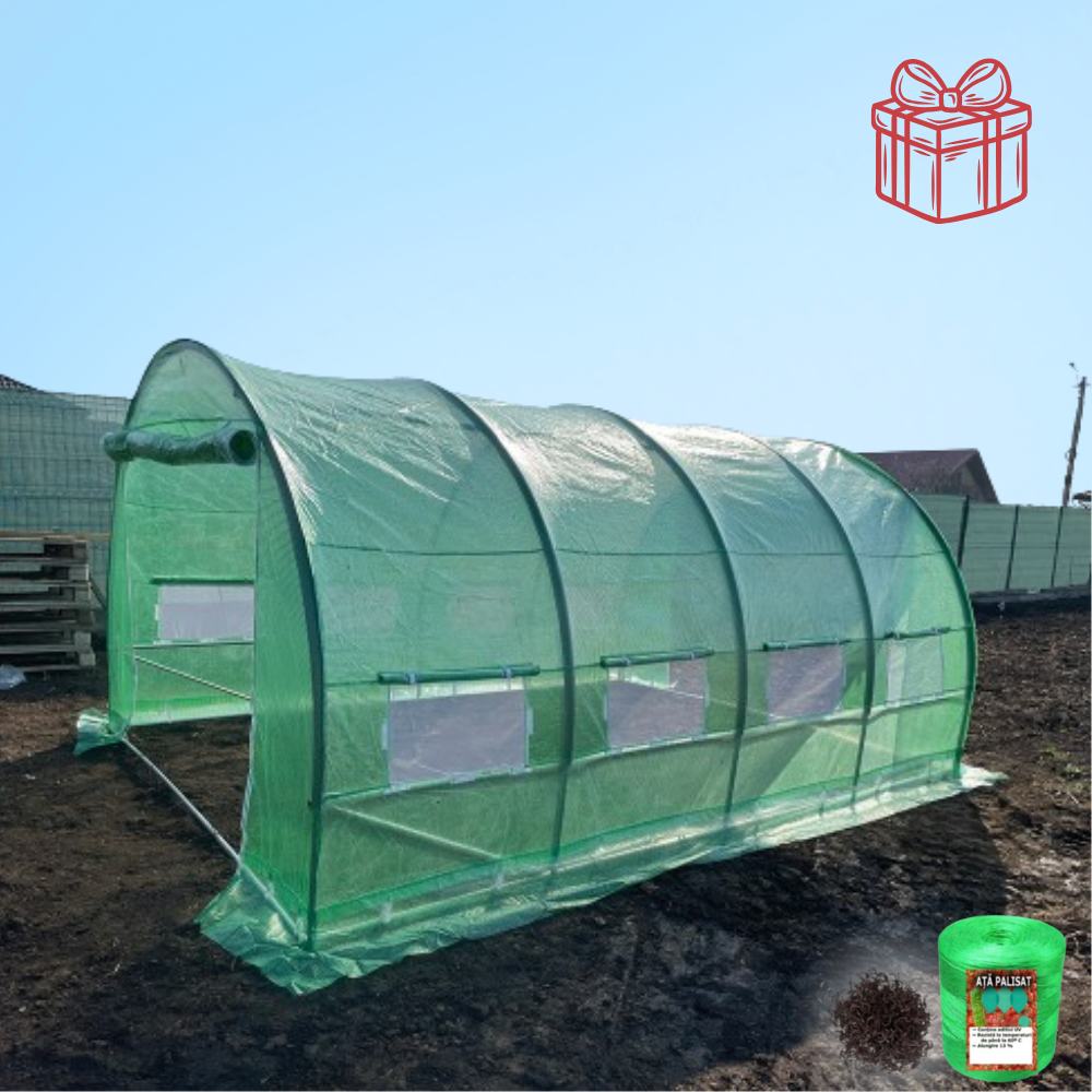 Solar grădină profesional Cortis© 3x4 m cu fermoar dublu rezistent și buzunar pentru unelte + Cadou Ață palisare și 250 clipsuri