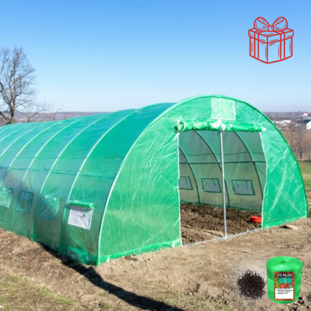 Solar grădină profesional Cortis© 5x8 m cu fermoar dublu rezistent și buzunar pentru unelte + Cadou Ață palisare și 250 clipsuri
