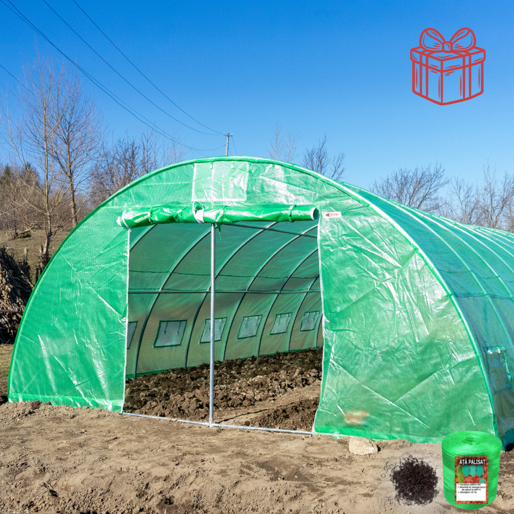 Solar grădină profesional Cortis© 6x8 m cu fermoar dublu rezistent și buzunar pentru unelte + Cadou Ață palisare și 250 clipsuri