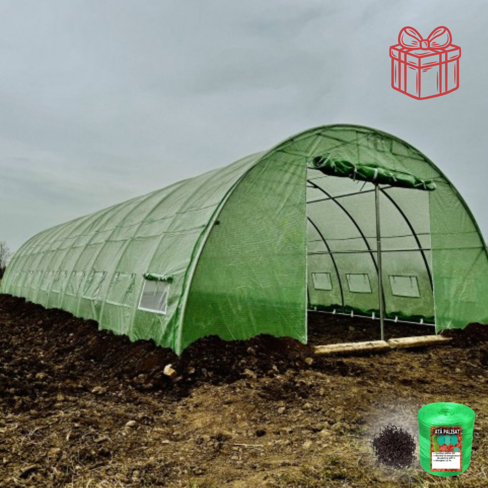 Solar grădină profesional Cortis© 6x20 m cu fermoar dublu rezistent și buzunar pentru unelte + Cadou Ață palisare și 250 clipsuri
