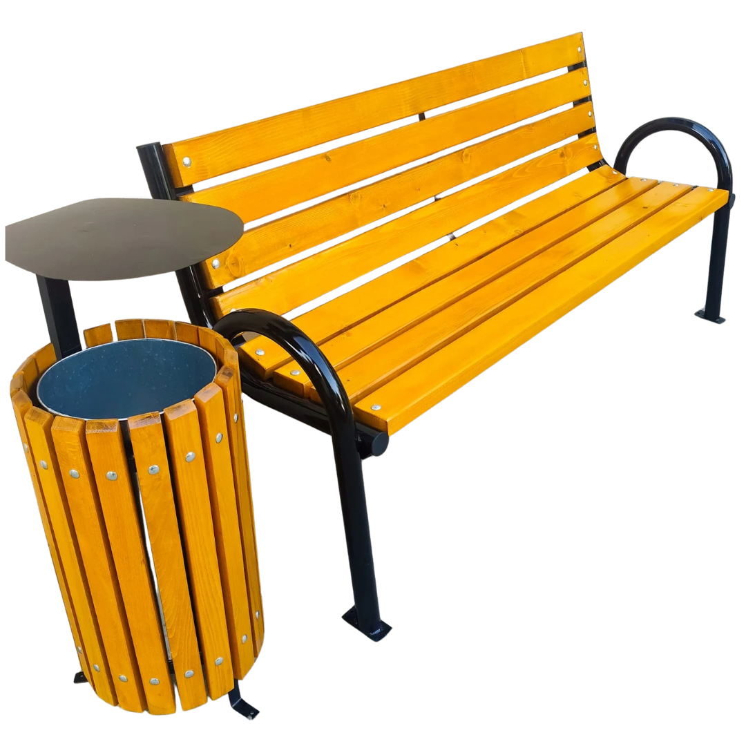 Set stradal Urban Relax – Bancă și coș de gunoi din lemn de fag