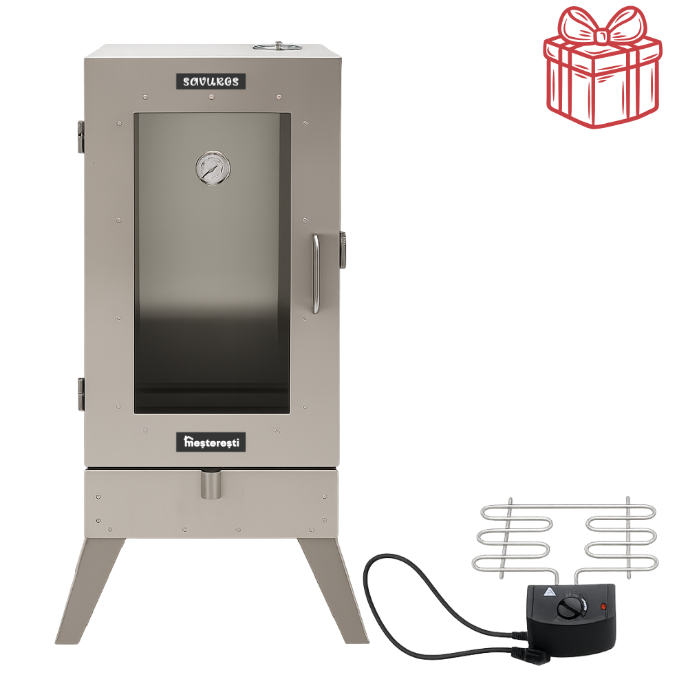 Afumătoare carne din tablă zincată cu geam Savuros 104x37x41 cm + Rezistență electrică Cadou