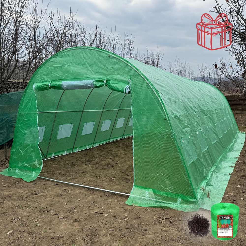 Solar grădină profesional Cortis© 4x12 m cu fermoar dublu rezistent și buzunar pentru unelte + Cadou Ață palisare și 250 clipsuri