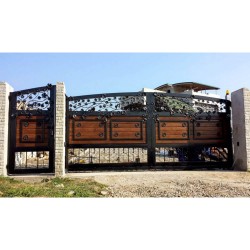 Porți din fier forjat cu lemn Harlem Negru | Maro 1,75 - 2 m Fier + lemn Fără vârf Auto + Pietonal