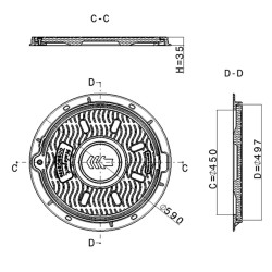 Capac canalizare din compozit Etana rotund, 59 cm - ventilat, B125-2