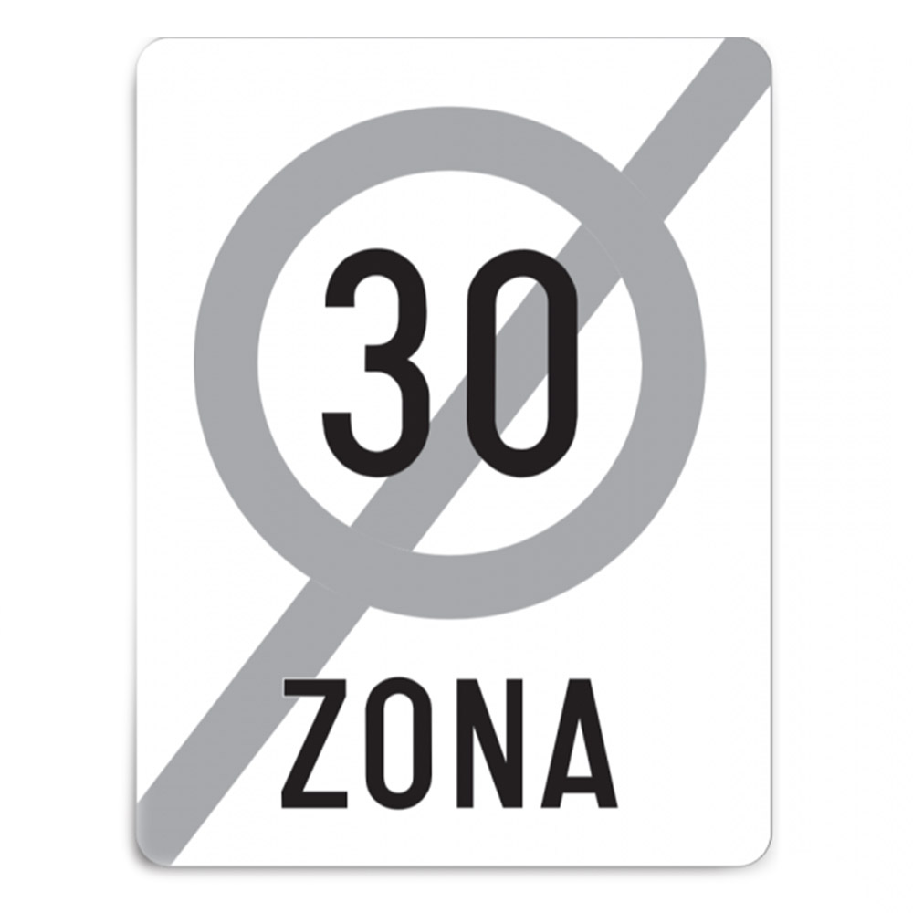 Indicator de reglementare - Sfârșitul zonei cu limitare de viteză 65 x 85 cm