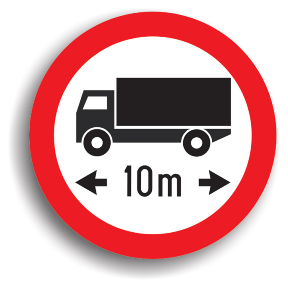 Indicator de reglementare - Accesul interzis autovehiculelor sau ansamblurilor de vehicule cu lungimea mai mare de un anumit număr de metri 60 cm