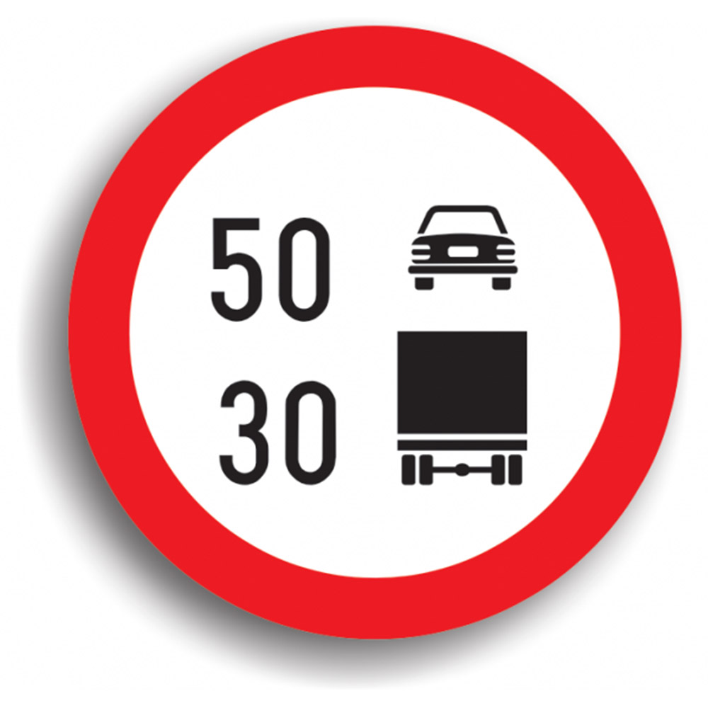 Indicator de reglementare - Limitare de viteză diferențiată pe categorii de autovehicule 60 cm